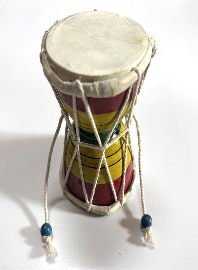 HuBBeR Traditional Indian Damru Hand Percussion Instrument, Handmade Musical Drum with Rope Design, Red and Yellow, Decorative Kids Toy (Small) - Image 3